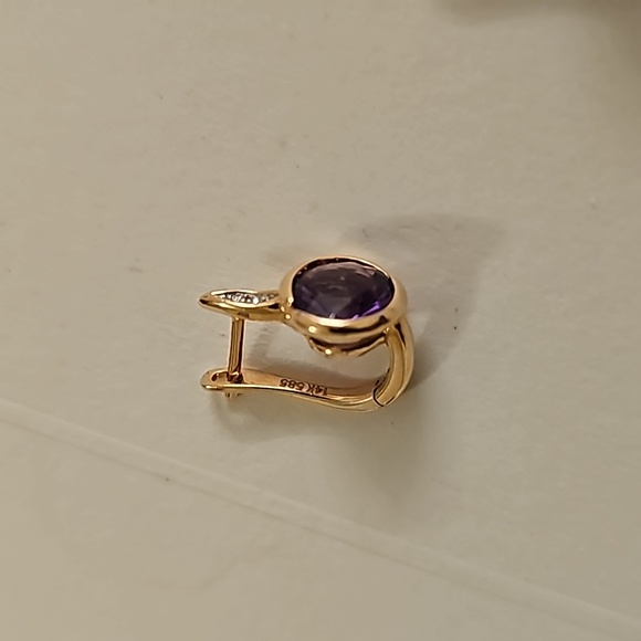 14K Amethyst & Diamond Drop Earrings - Picture 8 of 8